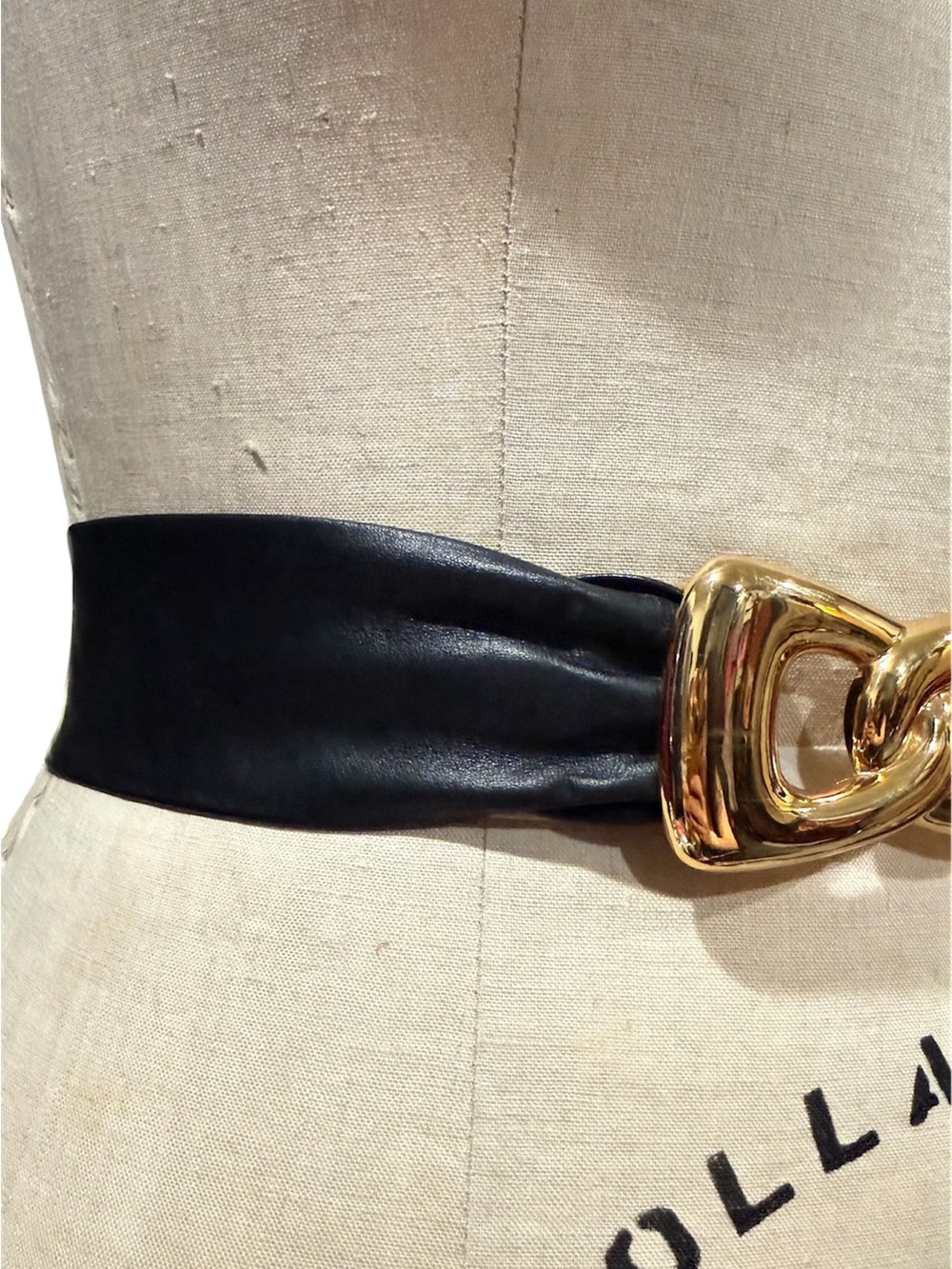 Jennifer Moore Genuine Leather Gold Chain Link Waist Belt Black Size S Vintage - Picture 3 of 9